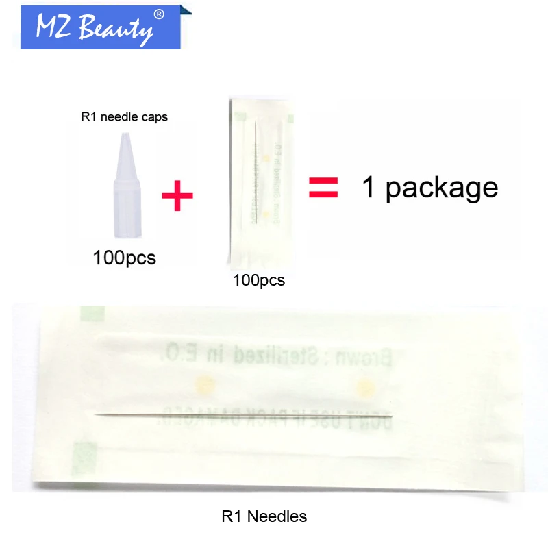 

100pcs Tattoo tips 1RL needles with 100pcs Round 1 needle caps Disposable use for permanent make up machine
