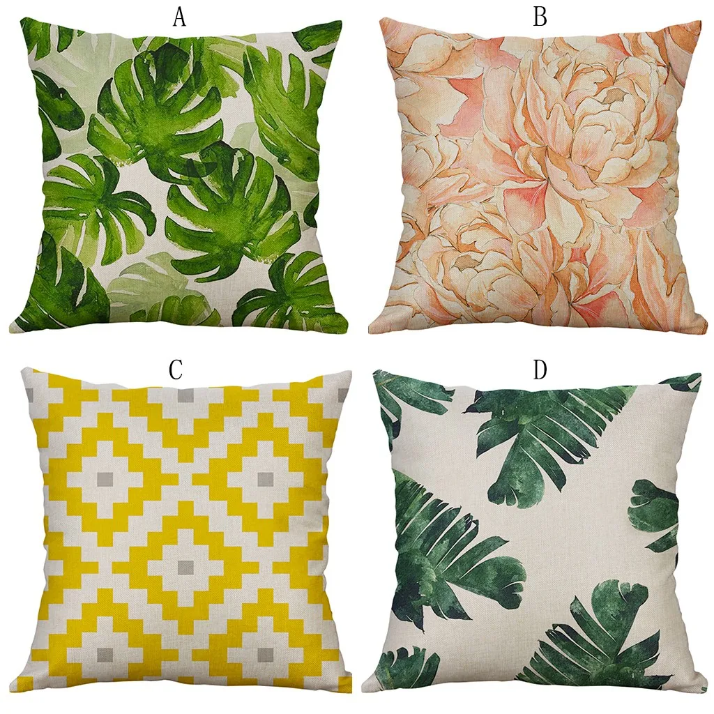 

Creative geometric green plant printing pillowcase 40x40 cm linen decorative pillowcase home decoration