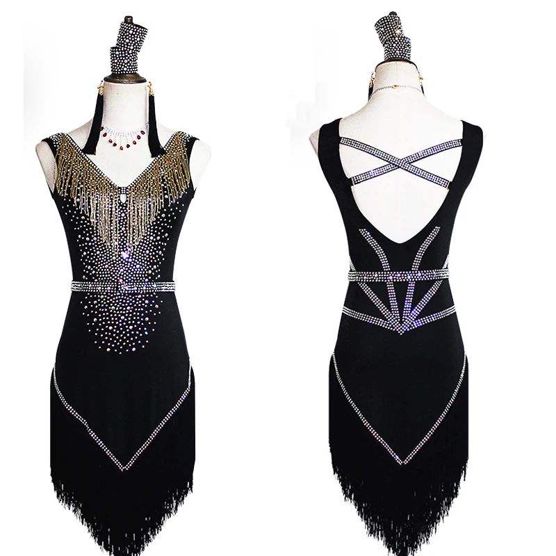 

Adult Ballroom Dance Competition Dresses Latin Salsa Dress Women Robe Danse Latin Rumba Samb Fringed Dress For Ladies DQS1708