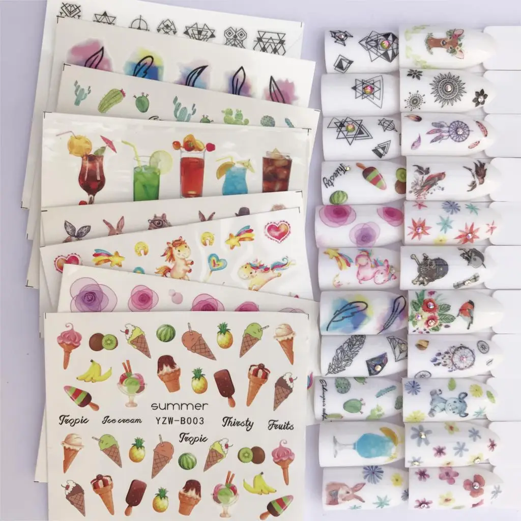 

WUF 30 Styles Summer Butterfly & Flower Summer Image Nail Decals Art Colorful Full Wraps for Nail Sticker Water Tips