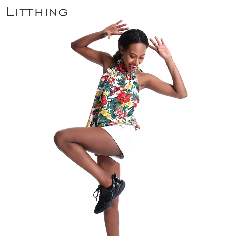

Litthing Sleeveless Halter Womens Chiffon Tops Blouse Vintage Floral Printed Summer Boho Beach Shirts Backless Slim Blusas Mujer