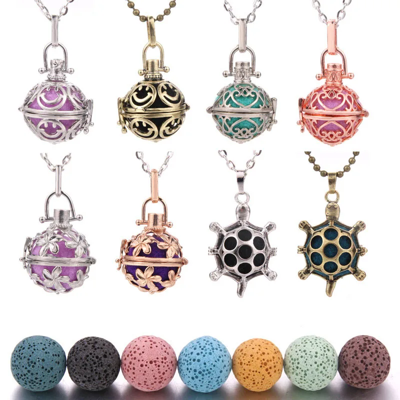 

Silver Lava stone Aromatherapy Cage Pendant Essential Oil Aroma Volcanic stone Diffuser Aromatherapy Cage Necklace