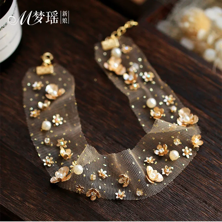 Pretty Dainty Layered Gold Choker Handmade Tiny Beads Pearl Necklaces for girl Choker With a Collar (9)