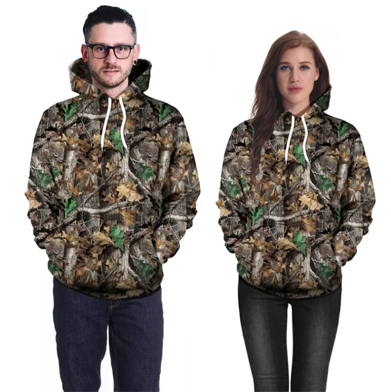 

3D Bionic Maple leaves Camouflage Digital Printing Sweatshirt Hoodies Coats Jackets with cap Sweethearts outfit for man or woman