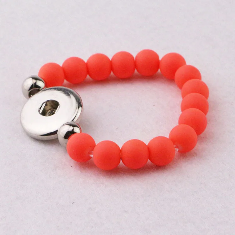 

new fashion blue rubber beads elastic bracelets with 18mm metal diy snap button charm 15cm for children kids snap jewelry