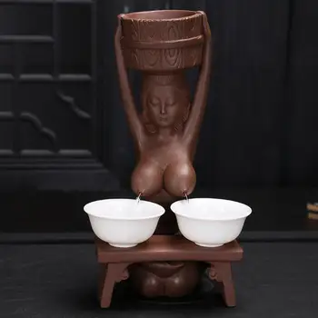 

Tea Filter Holder Chinese Purple Clay Tea Pet Big Tits Girl Tea Divider Water Spray Tea Accessories Home Decoration Breasts