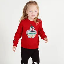 2016 Red Color Cute Snowman Girls Sweater Autumn Winter Kids Girls Christmas New Year Warm Clothing