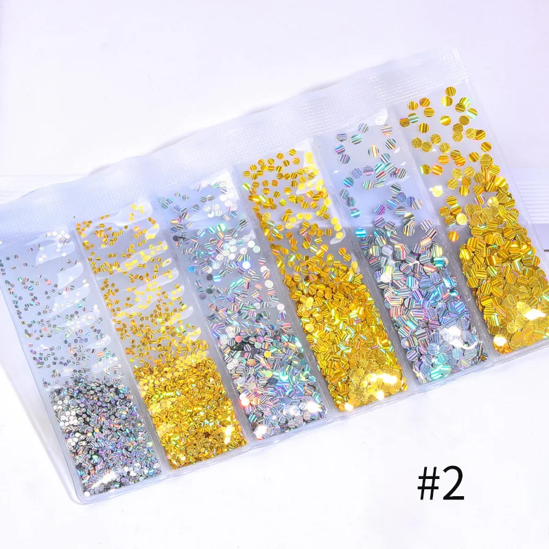 6 Patterns/Bag Holographic Nail Glitter Sequins Powder Mixed Size Nail Pigment Dust Colorful Flakes 3D Nail Art Decoration DIY