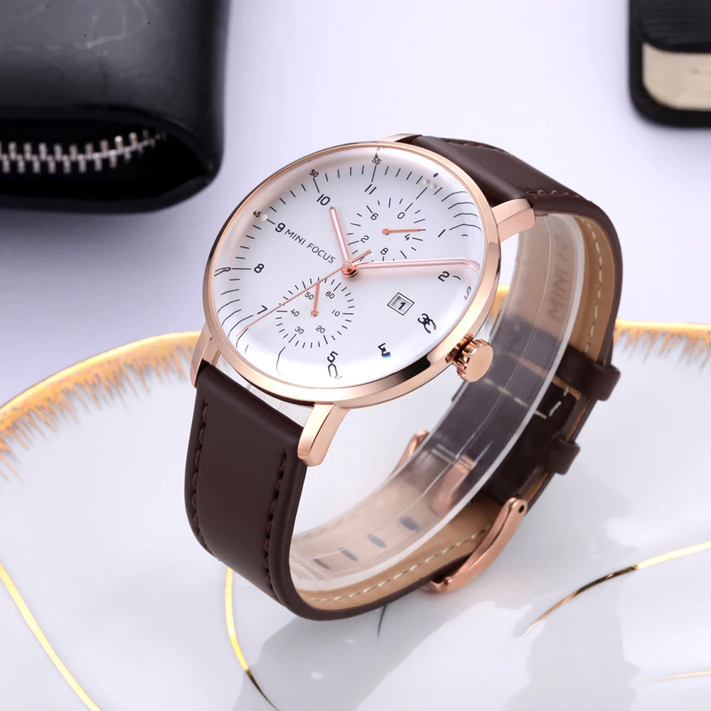 MINI FOCUS Mens Watches Top Brand Luxury Quartz Watch Men Calendar Bussiness Leather relogio masculino Waterproof reloj hombre