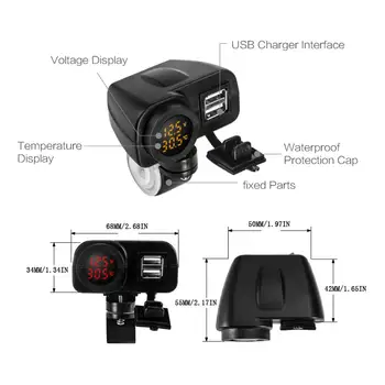 

Motorcycle Dual USB Charger Voltmeter Thermometer for Cell Phones/Tablets/GPS Double USB socket Thermometer, voltmeter