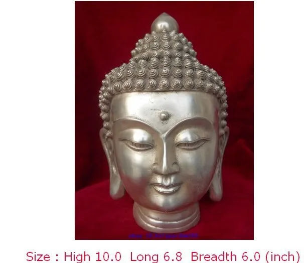 H 250MM Decorated Tibet Tibetan Silver Buddhism Shakyamuni Buddha Head