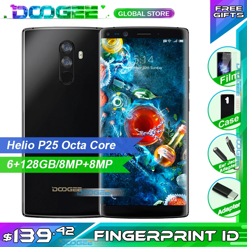 

Fast shipping DOOGEE Mix 2 5.99"18:9 FHD+ Smartphone P25 Octa Core 16MP 4060mAh 6GB+64GB Unlock 4G Mobile phone