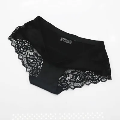 black 5pcs Сексуальные кружевные трусики для девушек, бесшовное женское нижнее белье, нейлоновые шелковые трусы для женщин, бикини, хлопковое прозрачное белье, 5 шт - Цвет: black 5pcs