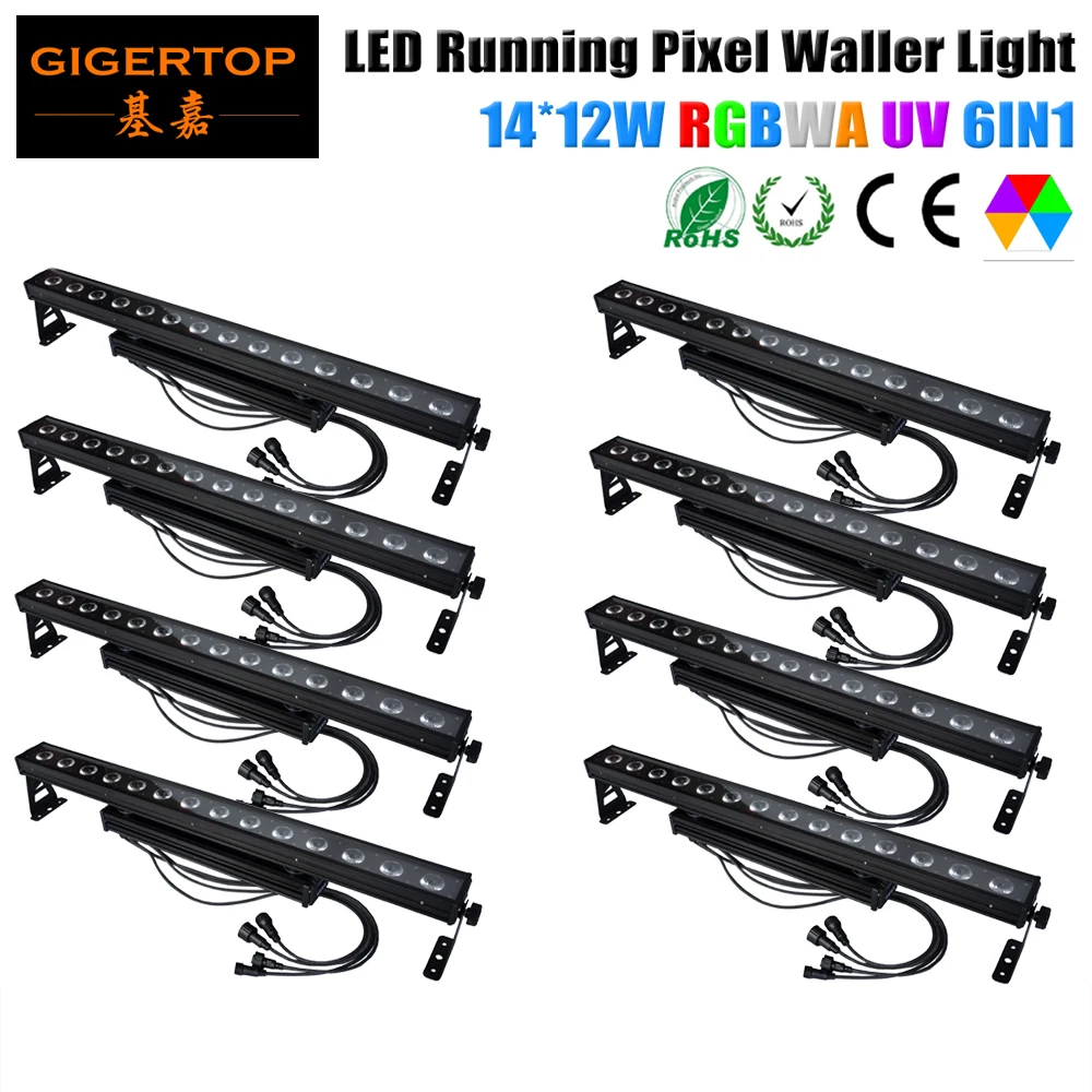 Wholesales Price 8PCS 14x12W 6in1 DMX Control Waterproof Led Wall Washer Light Pixel Disco Bar Light RGBAW UV Mix Aluminum Case