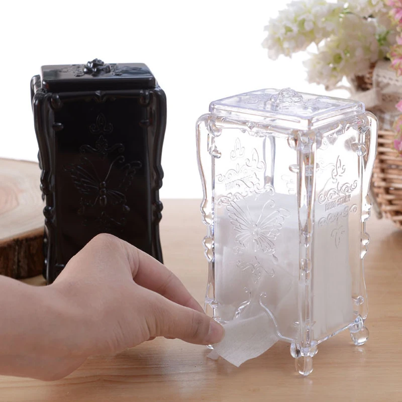 

1Pc Retro makeup organizer Cosmetic Cotton Storage Box Acrylic Butterfly Pattern Napkin Case Container Holder Jewelry box