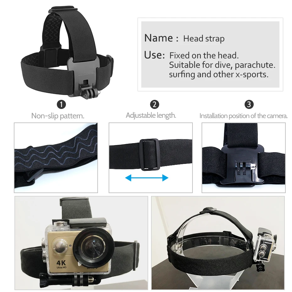 for Go Pro Mount Belt Adjustable Head Strap Band Session for Gopro Hero 6/5/4/3 SJCAM Xiaomi Yi 4k Action Camera Accessories-2