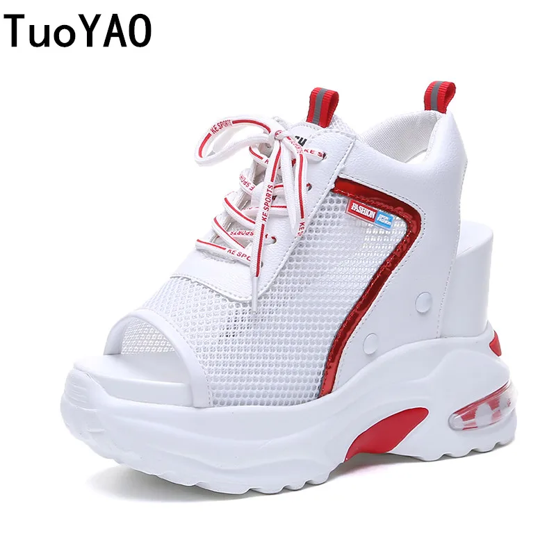 

New Arrival 2019 Summer Platform Sandals Women 10 CM Wedges Thick Bottom Casual Shoes Comfortable White Lace-Up Sandals Sneakers
