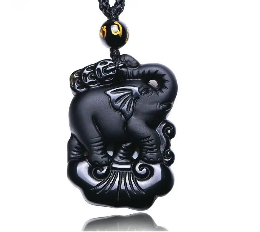 natural stone Hand carved Elephant good luck charm pendant necklacein