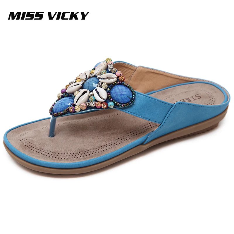 MISS VICKY/Новинка года; Летние повседневные женские шлепанцы; уличные тапочки в богемном этническом стиле; пляжная обувь