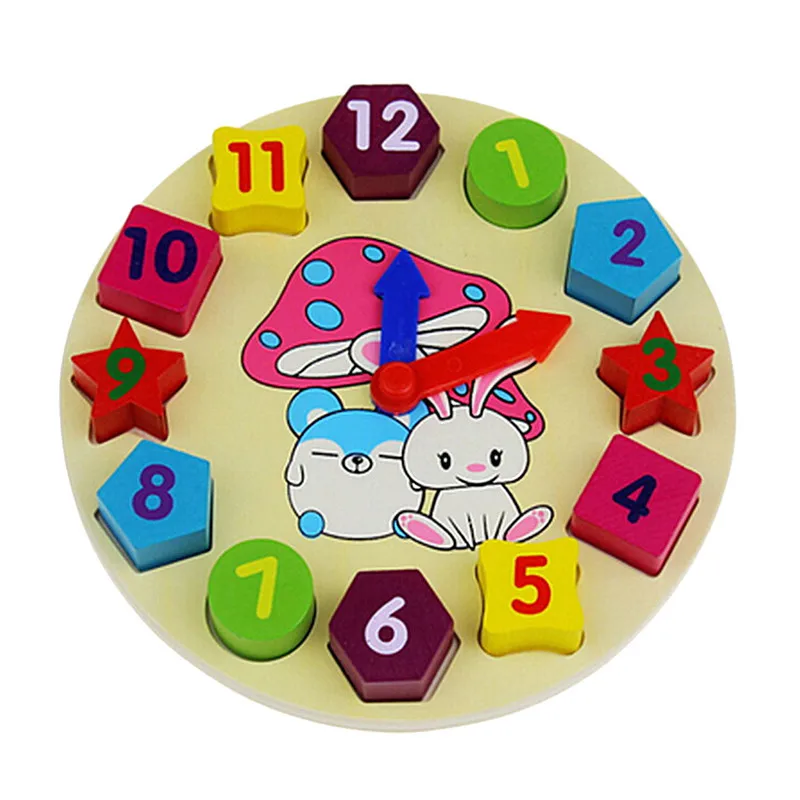 

Wooden Cartoon Rabbit Patterns Numbers Clock Children Figure Blocks Toy Early Education Enlightenment Toys For Kids Gift
