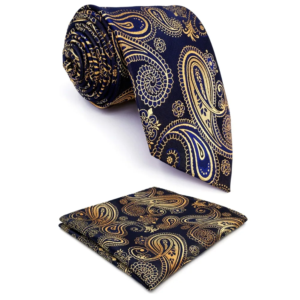 U10 Paisley Gold Blue Navy Mens Neckties Extra Long Size Matching