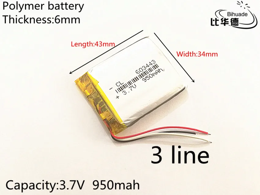 3 линии 603443 3,7 V 950MAH аккумулятор gps навигация встроенный литий-полимерный аккумулятор