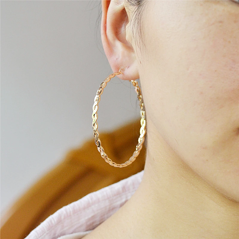 Clip earrings Clip Earrings for Women Without Piercing Big Circle Shiny Rose Gold Silver Plating Round Classical Ear Jewelry