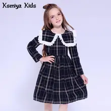 Kseniya/Детские платья для девочек; платье с длинными рукавами; кружевное платье в клетку для маленьких девочек; вечерние платья принцессы для девочек; одежда для маленьких девочек