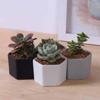

4 Pcs/set Hexagon Flower Pots Ceramic Succulent Plant Pot Home Office Christmas New Year Decoration