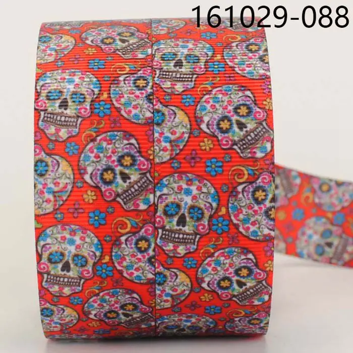 Новые продажи 50 ярдов красный череп головы напечатаны grosgrain ленты DIY