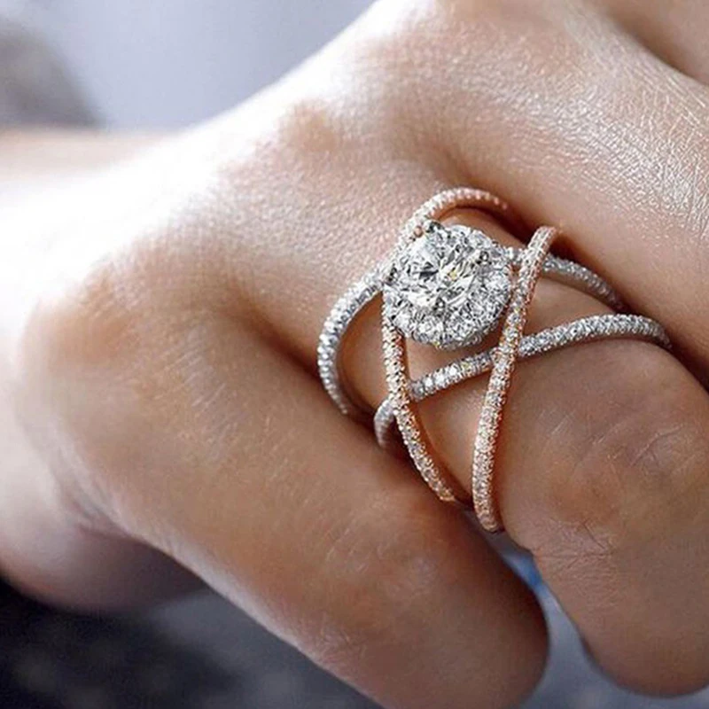 

Punk Women Rings Interlaced Gold Crystal Ring Female Engagement Ring Party Jewelry Accessories