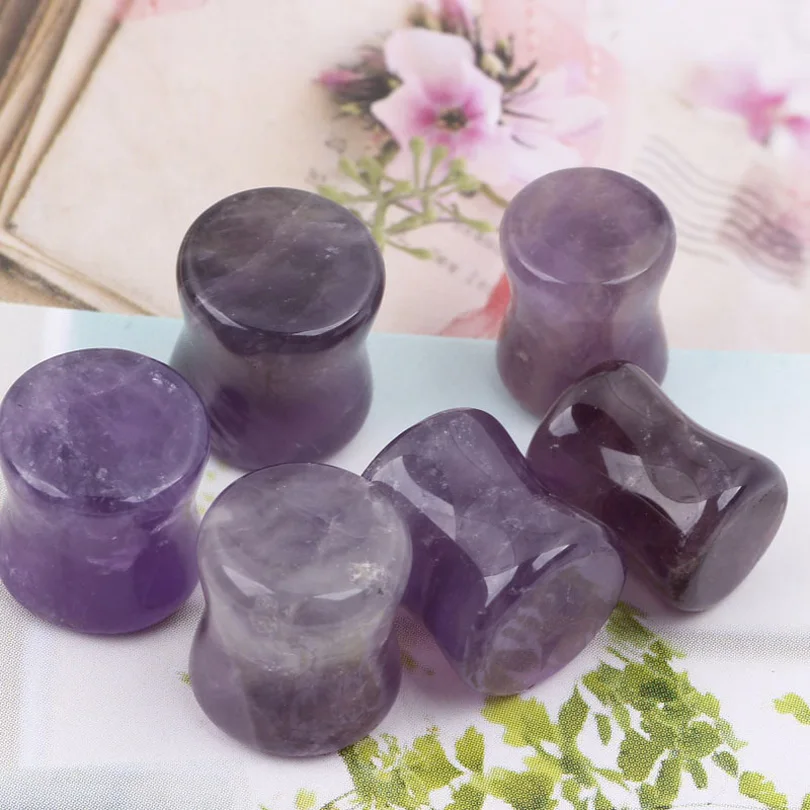 

2pcs Purple Natural Flesh Tunnels Stone Ear Plugs Ear Gauges Ear Expander body piercing tunnels Jewelry