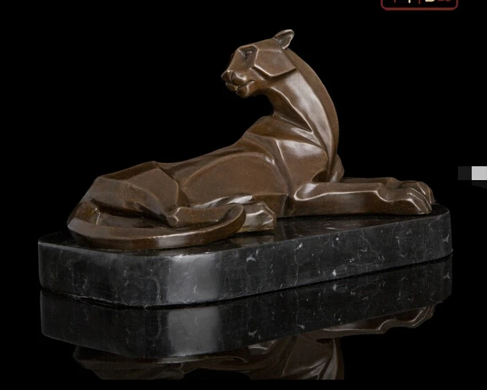 

006751 Abstract Art Sculpture Folk Bronze Copper Marble Leopard Cheetah Statue Figurine