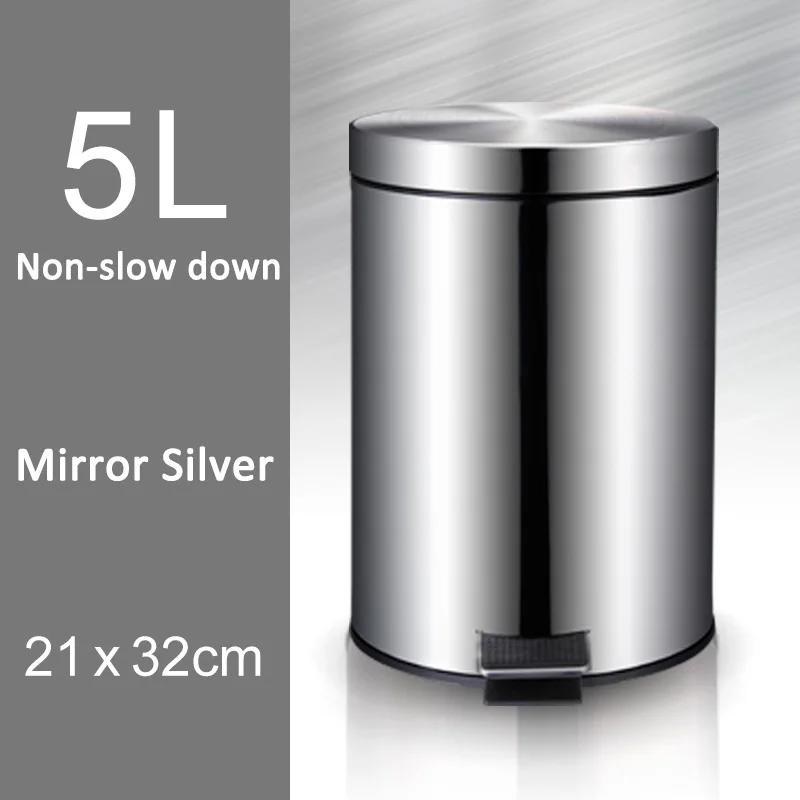 

5L Trash Can Kitchen Living Room Office Garbage Dust Bin Bathroom Storage Rubbish Bucket Storage Box Pedal Waste Can Silver