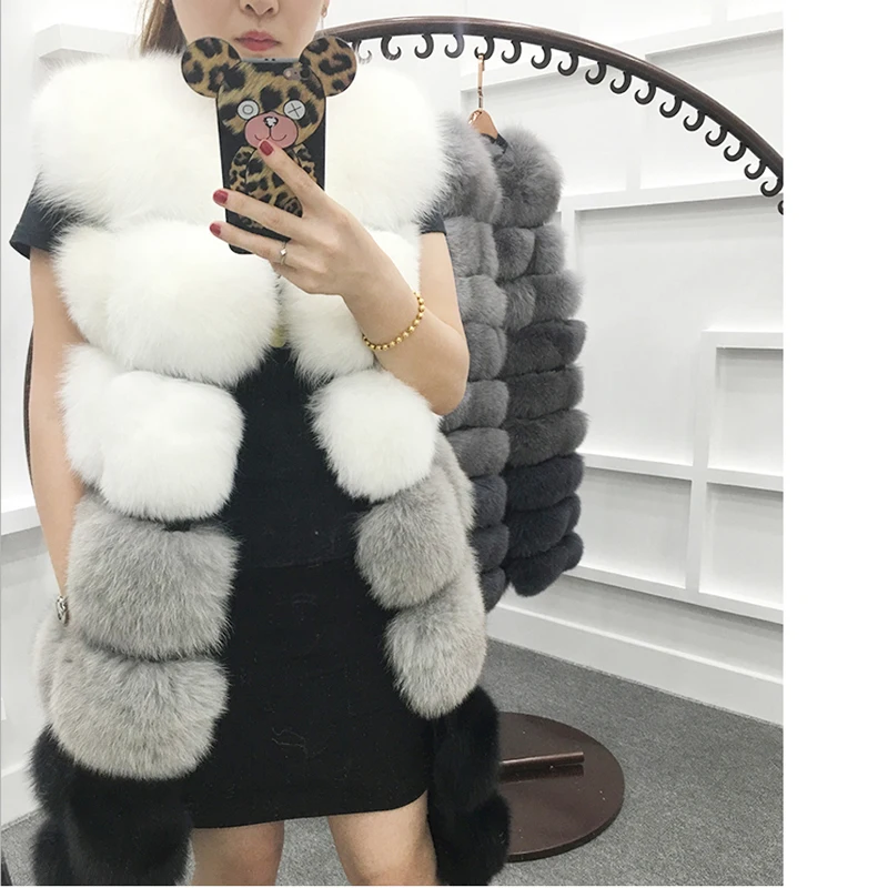 

2019 New Fashion Fur Vest Jacket Mixed Colors Medium-long-style Women Faux Fur Coat Fur Coat Women High Imitation