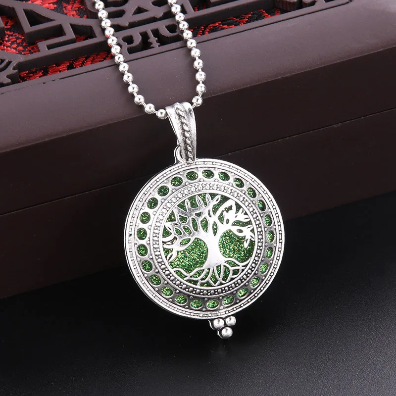 

Aroma Diffuser life Tree Necklace Open Vintage Lockets Pendant Perfume Oil Locket to send Chain length 60cm+1pcs bright mat