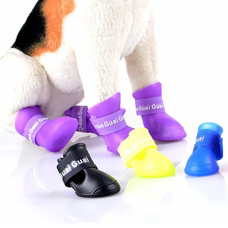 S XL PVC Shoes For Dogs Cats 8 Colors Pets Footwear 2016 4pcs/lot