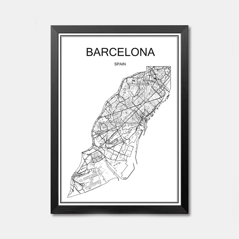 

Barcelona Spain World City Map Modern poster Kraft Paper Retro abstract bar cafe home living room bedroom decor painting core