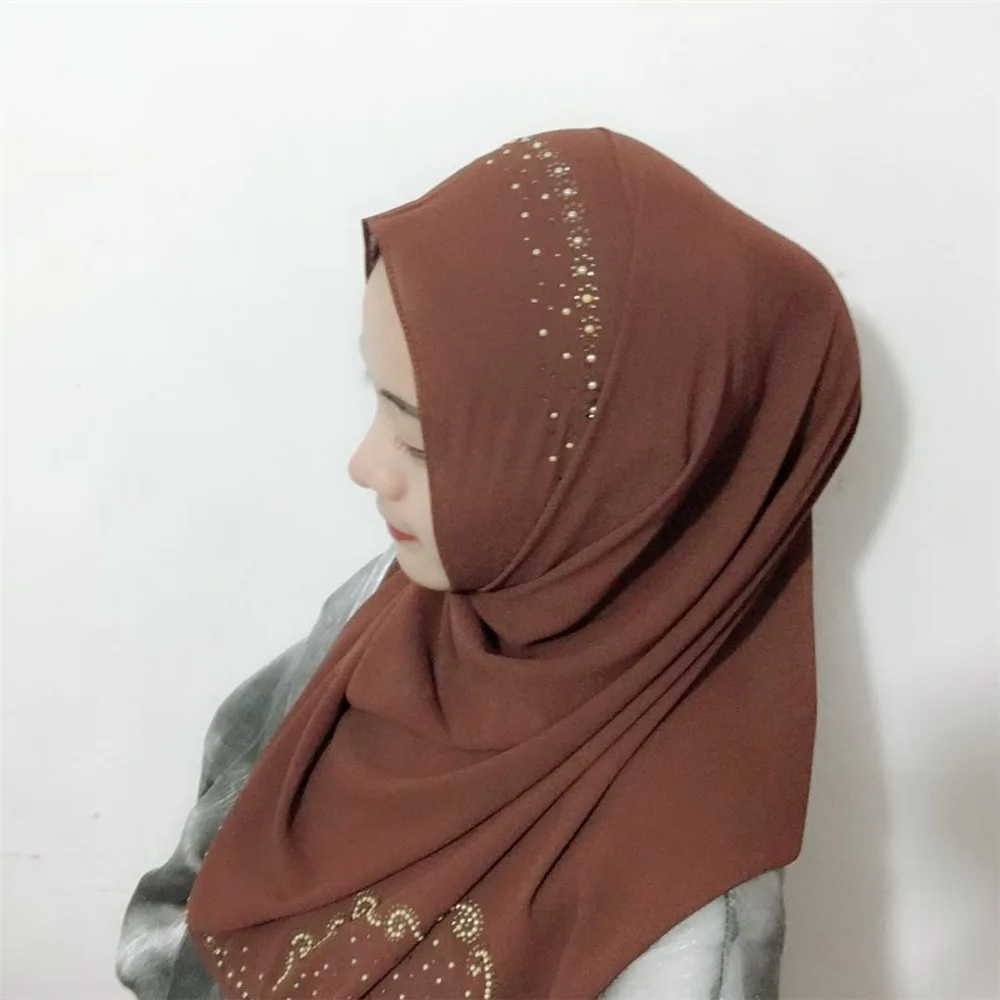 Fbluscluurs Стразы мусульманский хиджаб шифон Малайзия мгновенный удобный Muslima шаль головной убор шарф Тюрбан повязка на голову