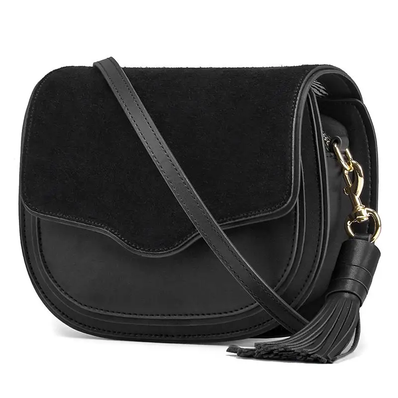 LOEIL The first layer of leather saddle bag leather handbags European and American fashion tassel women's shoulder Messenger bag LOEIL The first layer of leather saddle bag leather handbags European and American fashion tassel women's shoulder Messenger bag