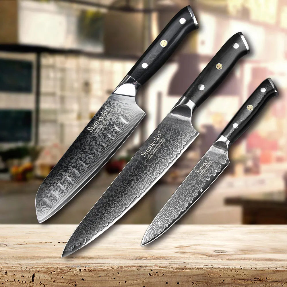 SUNNECKO 3PCS Kitchen Knives Set Santoku Chef Utility ...