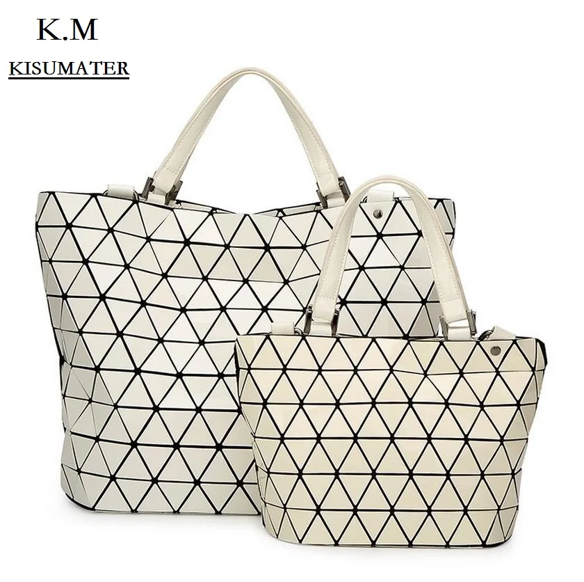 

KISUMATER 2017 New Fashion baobao bag Women Geometry Lattic Totes Plain Folding Bags PU Casual handbag female bag Free Shipping