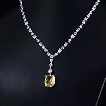 

Luxury brilliant Yellow and Clear zirconia waterdrop and cirrus fashion style wedding bridal earring necklace jewelry sets