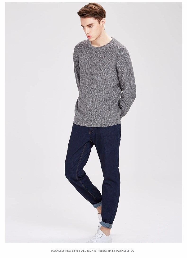 Markless модный мужской свитер, однотонный мужской пуловер, повседневный вязаный свитер, мужской свитер с длинными рукавами и круглым вырезом, Мужская одежда, MSA6729M