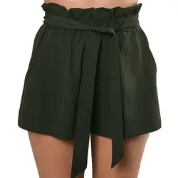 Летние повседневные шорты с высокой талией короткие пляжные шорты с бантом брюки Горячие Модные женские сексуальные шорты