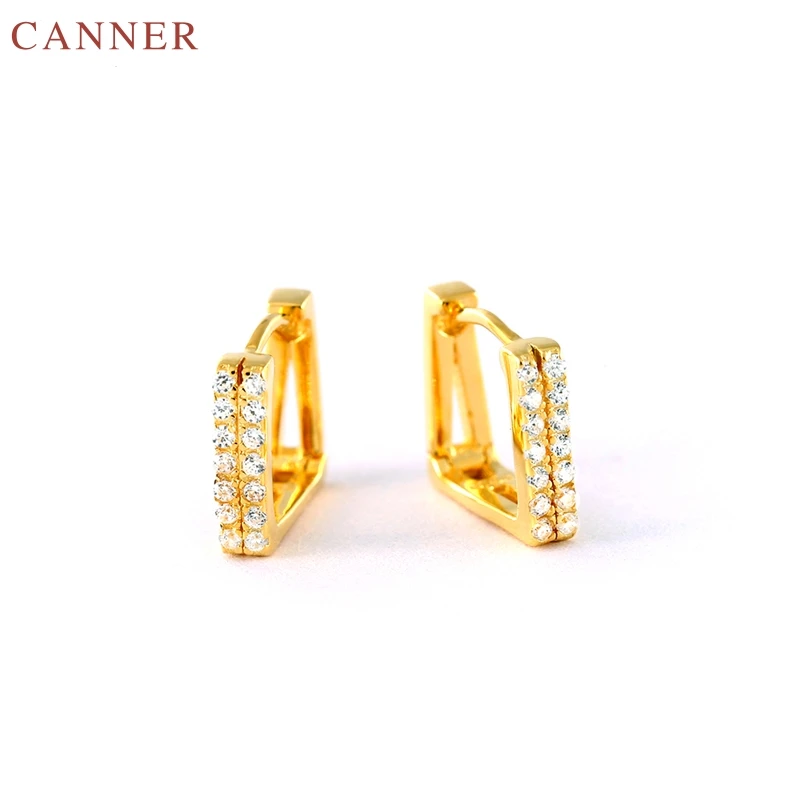 

Gold Color Cubic Zirconia Hoop Earrings 925 Sterling Silver Square Earrings for Women Party Jewelry Gifts Female Earings C4