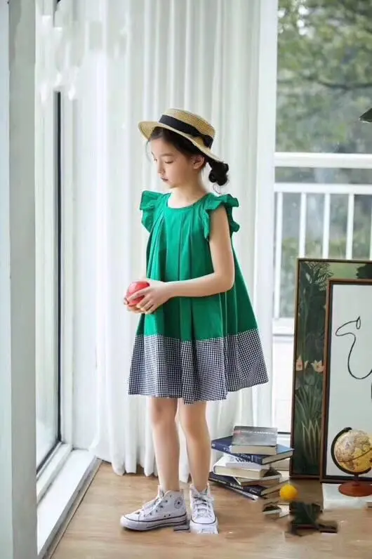 

2019 Fashion Summer Girl Party Dress Green Plaid Princess Dress Children Party Dresses for Girl clothing boutique pretticoat