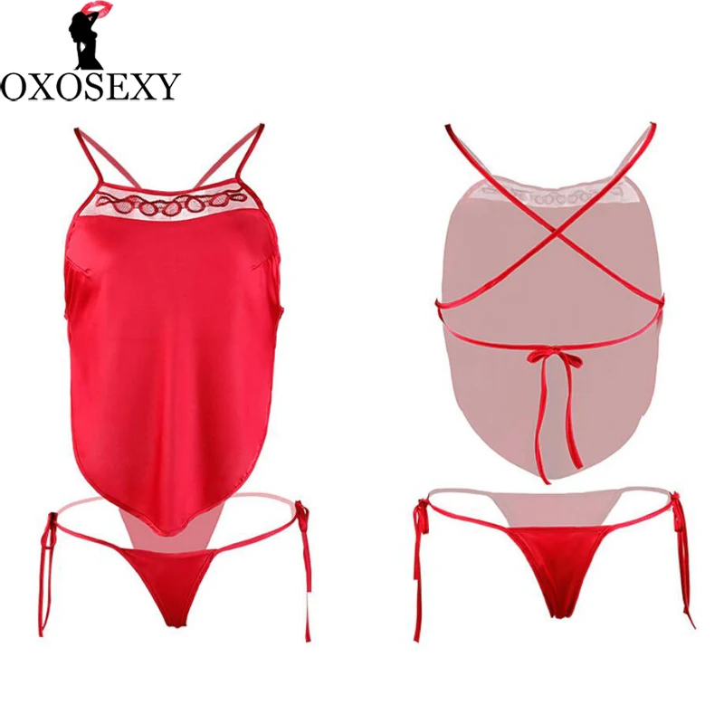 Сексуальное нижнее белье черного и красного цвета атласное Бандажное babydoll