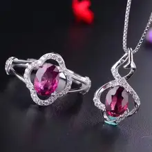 Натуральный Красный Гранат Кольцо Кулон украшения из природного драгоценного камня комплект серебро 925 г. модные элегантные для женщин Свадебные цепочки и ожерелья подарок изящное