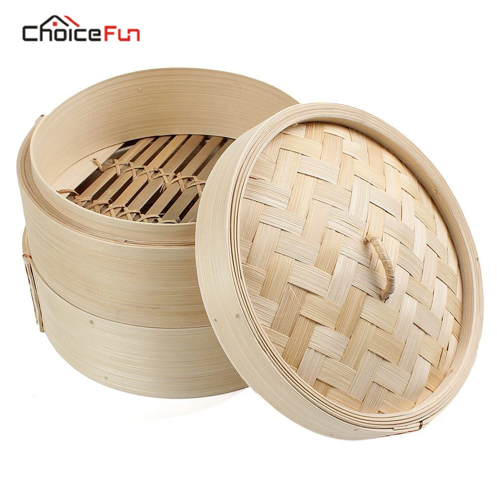 

CHOICE FUN 2 Tier 8 inch Bamboo Steamer Dim Sum Basket Rice Pasta Cooker Set with Lid